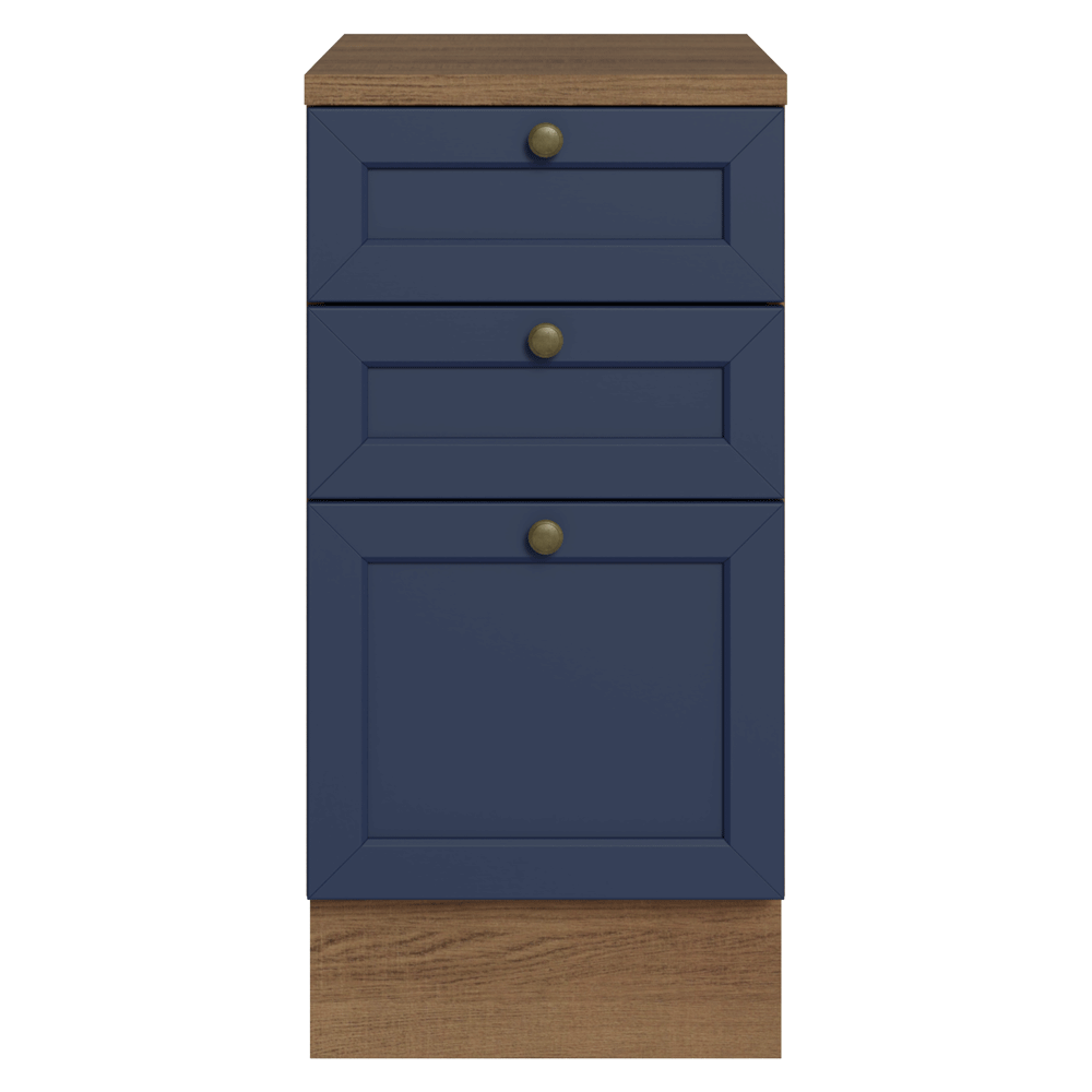 Bajo Mesada de Cocina 40 x 60 cm 3 Cajones (con Mesada) Marrón/Azul Vik Madesa