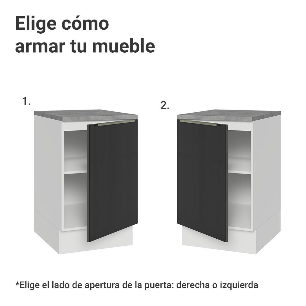 Bajo Mesada 50cm X 60 cm, 1 Puerta (Con Mesada) Blanco/Negro Lux Madesa