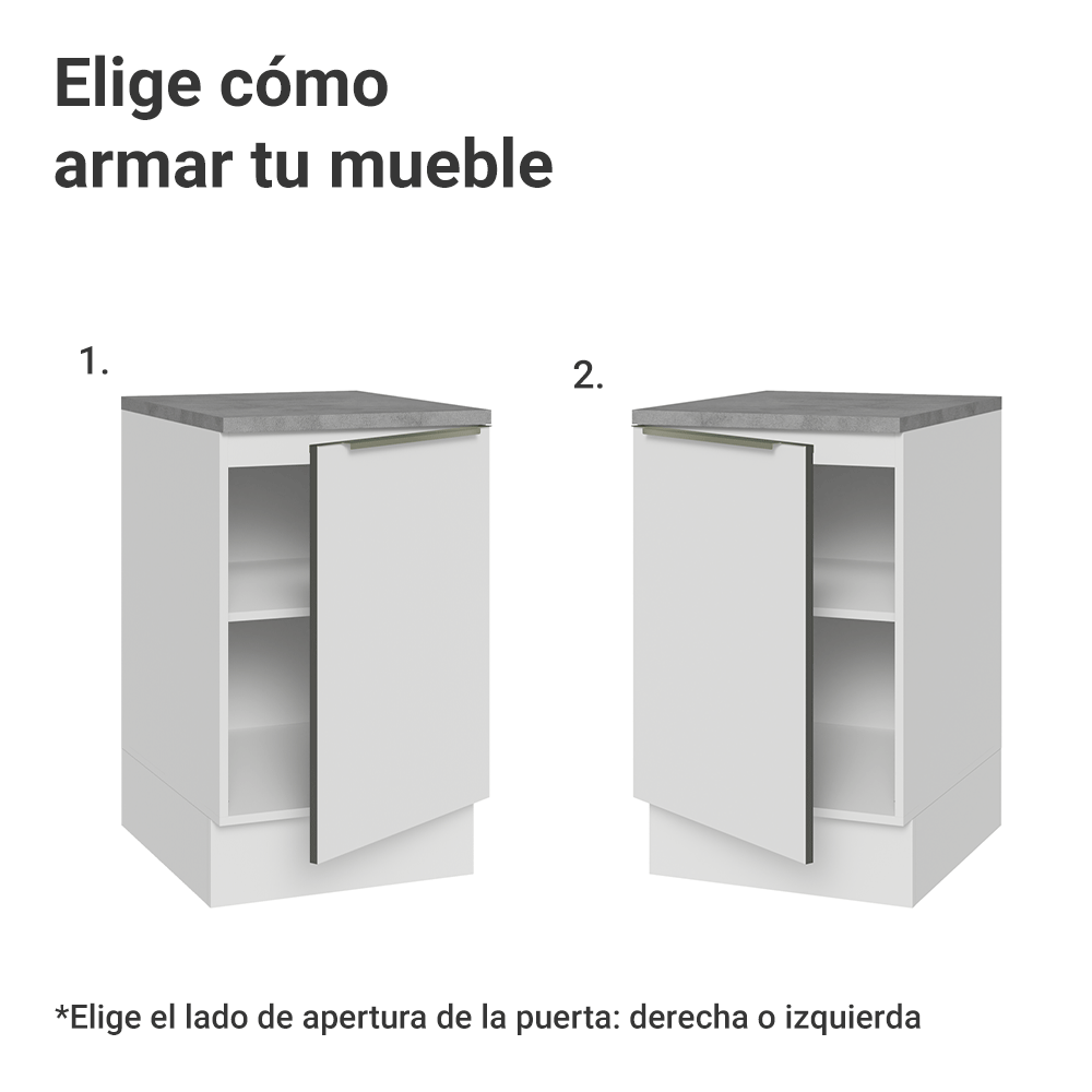 Bajo Mesada 50cm X 60 cm, 1 Puerta (Con Mesada) Blanco aterciopelado Lux Madesa