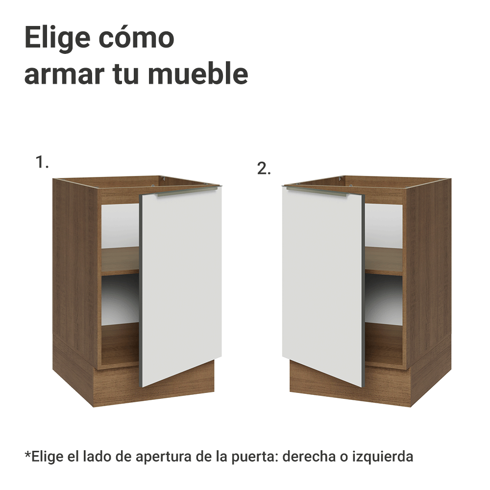 Bajo Mesada 50cm X 60 cm, 1 Puerta (Sin Mesada) Marrón/Blanco aterciopelado Lux Madesa