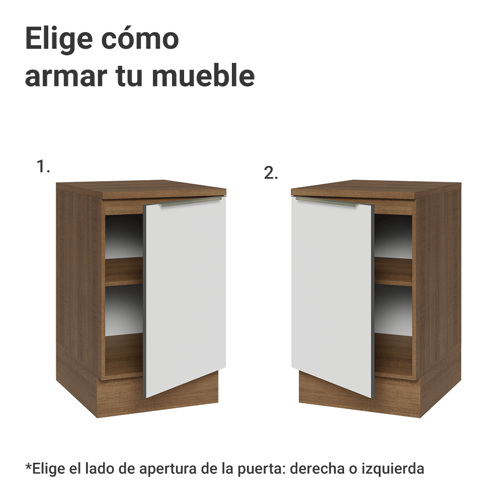 Bajo Mesada 50cm X 60 cm, 1 Puerta (Con Mesada) Terciopelo Marrón/Blanco Lux Madesa