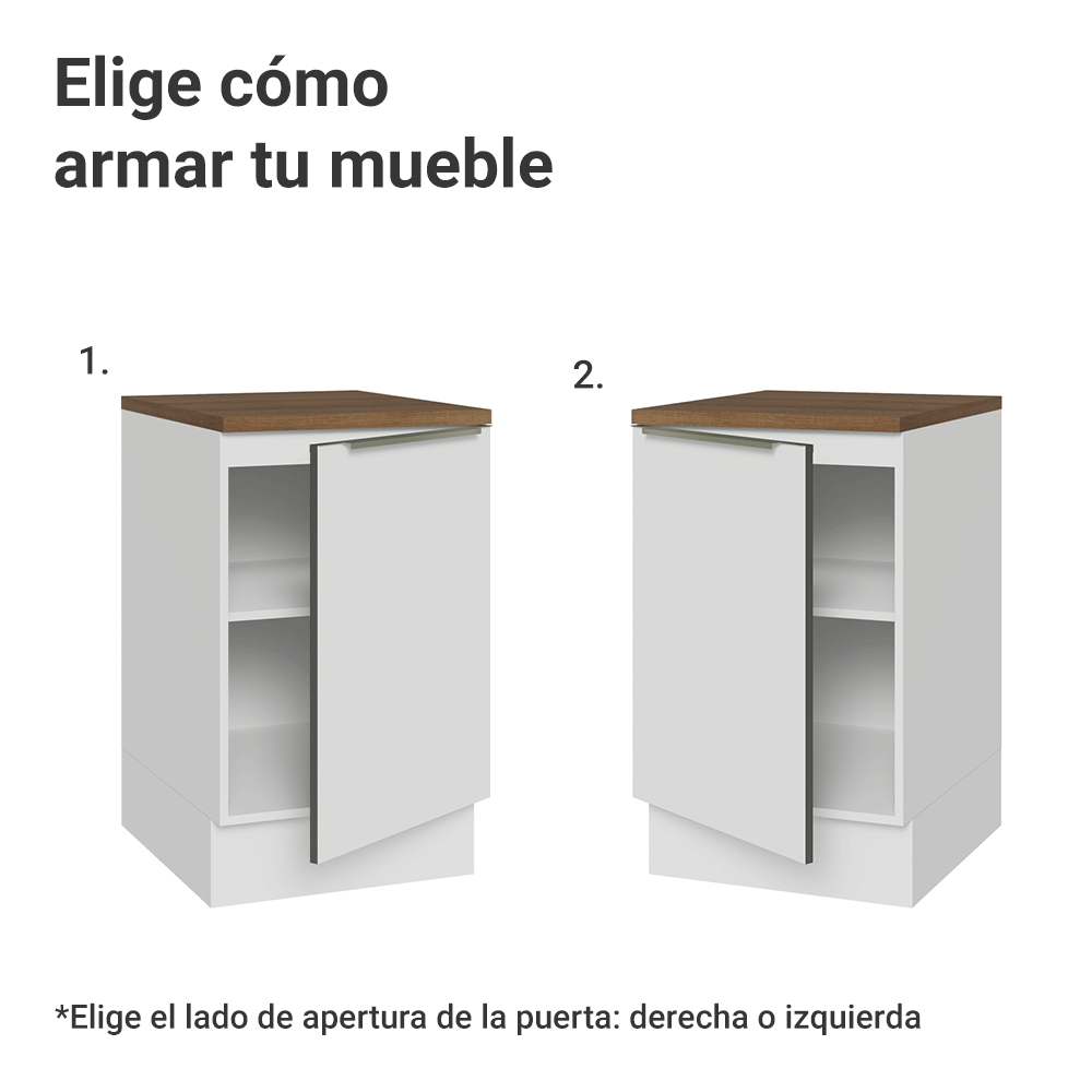 Bajo Mesada 50cm X 60 cm, 1 puerta Blanco/Blanco Aterciopelado/Marrón Lux Top Madesa