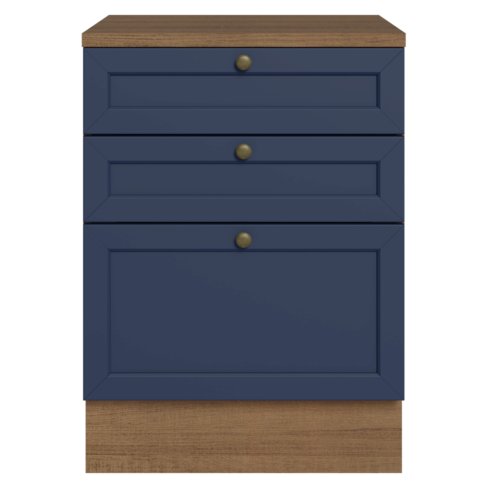 Bajo Mesada de Cocina 60 x 60 cm 3 Cajones (con Mesada) Marrón/Azul Vik Madesa