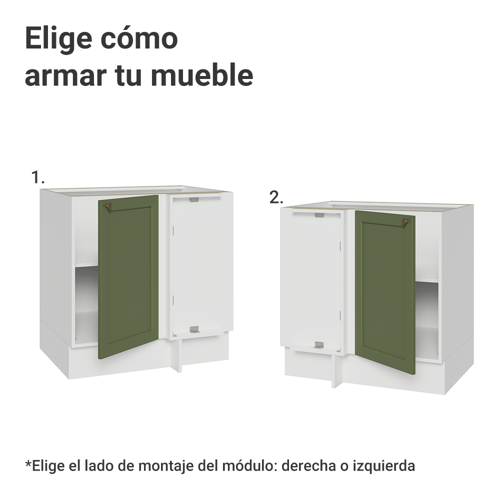 Bajo Mesada Esquinero 102 cm x 64 cm (Sin Mesada) Blanco/Verde Vik Madesa