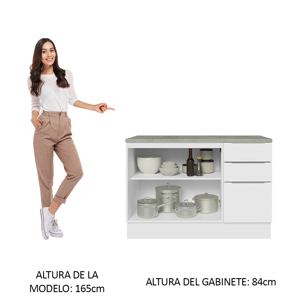 Bajo Mesada Cocina 120 cm 3 Cajones 2 Puertas (Con Mesada) Blanco Stella Madesa