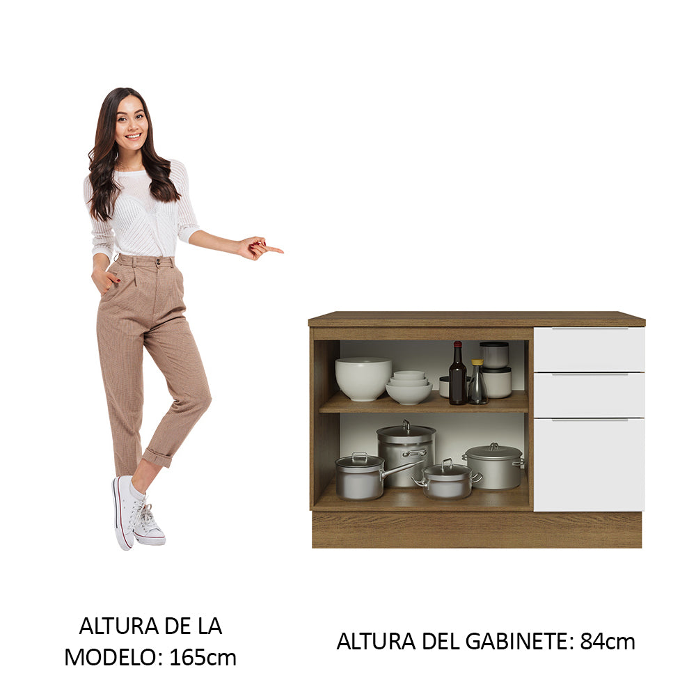 Bajo Mesada Cocina 120 cm 3 Cajones 2 Puertas (Con Mesada) Marrón/Blanco Stella Madesa