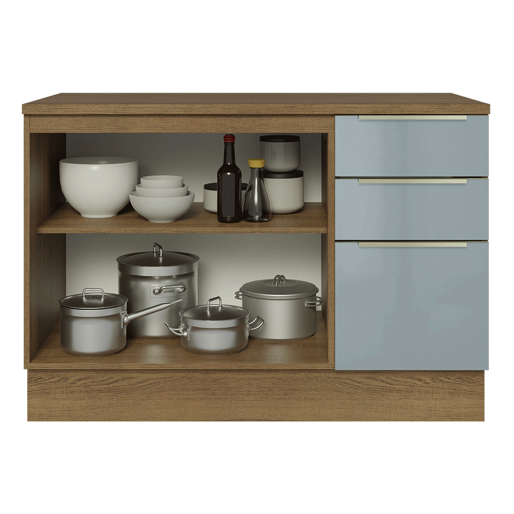 Bajo Mesada de Cocina 120 cm 2 Puetas 3 Cajones (Con Mesada) Marrón/Gris Lux Madesa