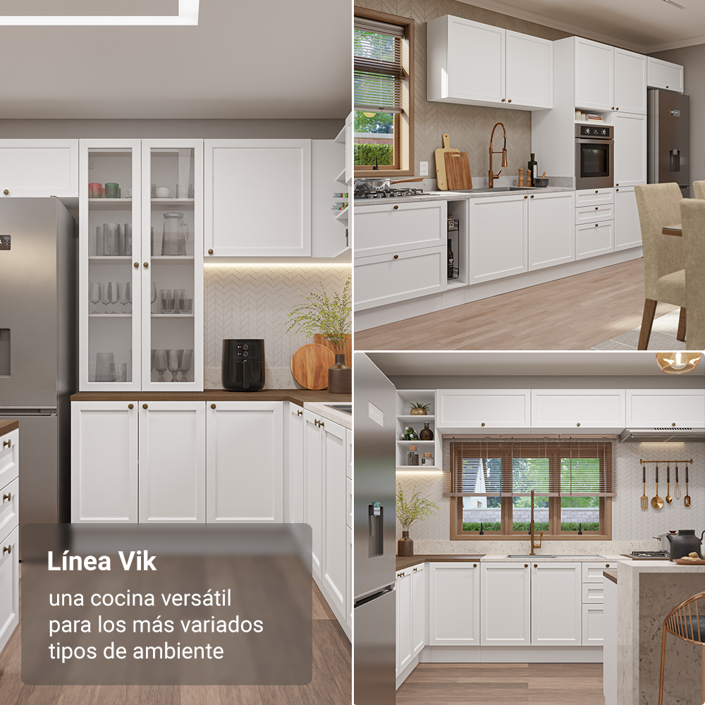 Bajo Mesada Cocina 120 cm 2 Puertas 3 Cajones (Con Mesada) Blanco/Marrón Vik Madesa