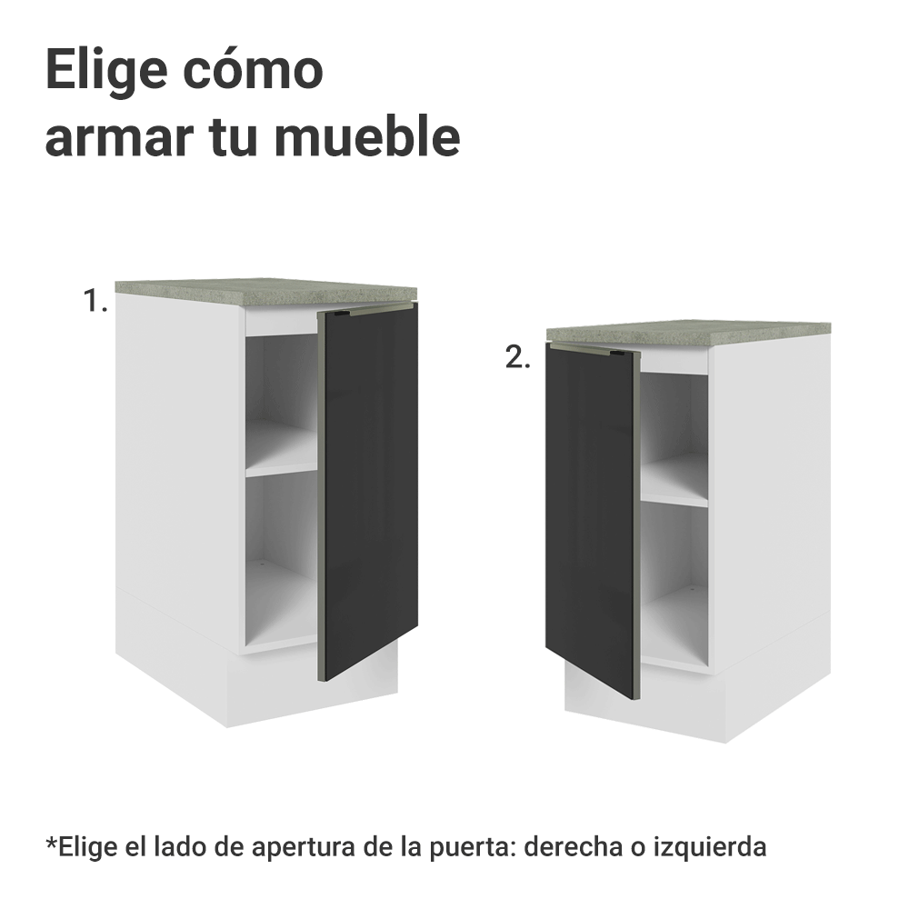 Bajo Mesada de Cocina 40 cm 1 Puerta Blanco/Negro Lux Madesa