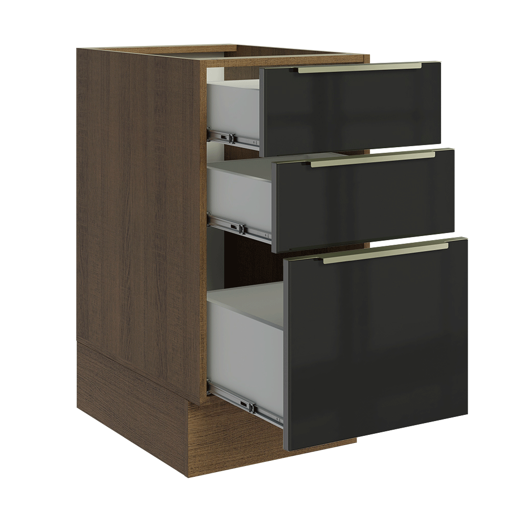 Bajo Mesada de Cocina 40 cm 3 Cajones (Sin Mesada) Marrón/Negro Lux Madesa