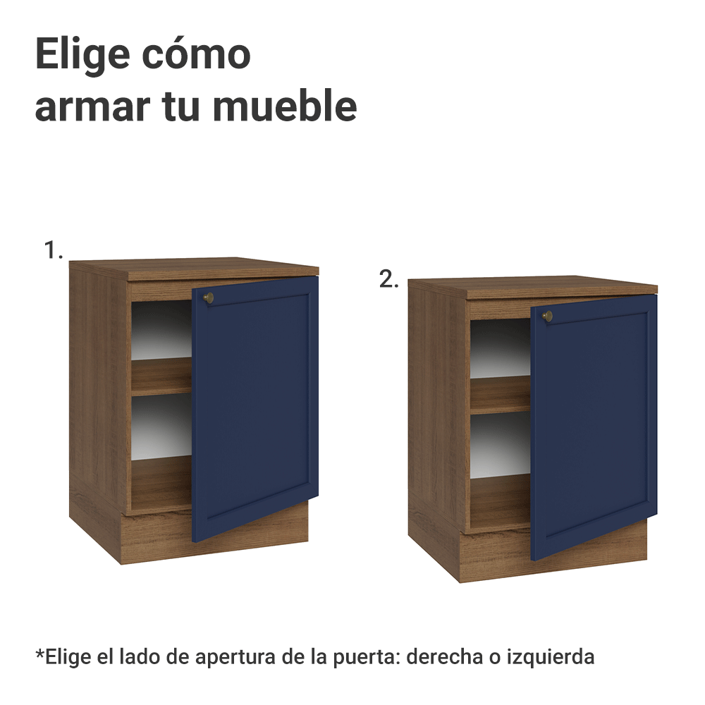 Bajo Mesada de Cocina 60 cm 1 Puerta Marrón/Azul Vik Madesa