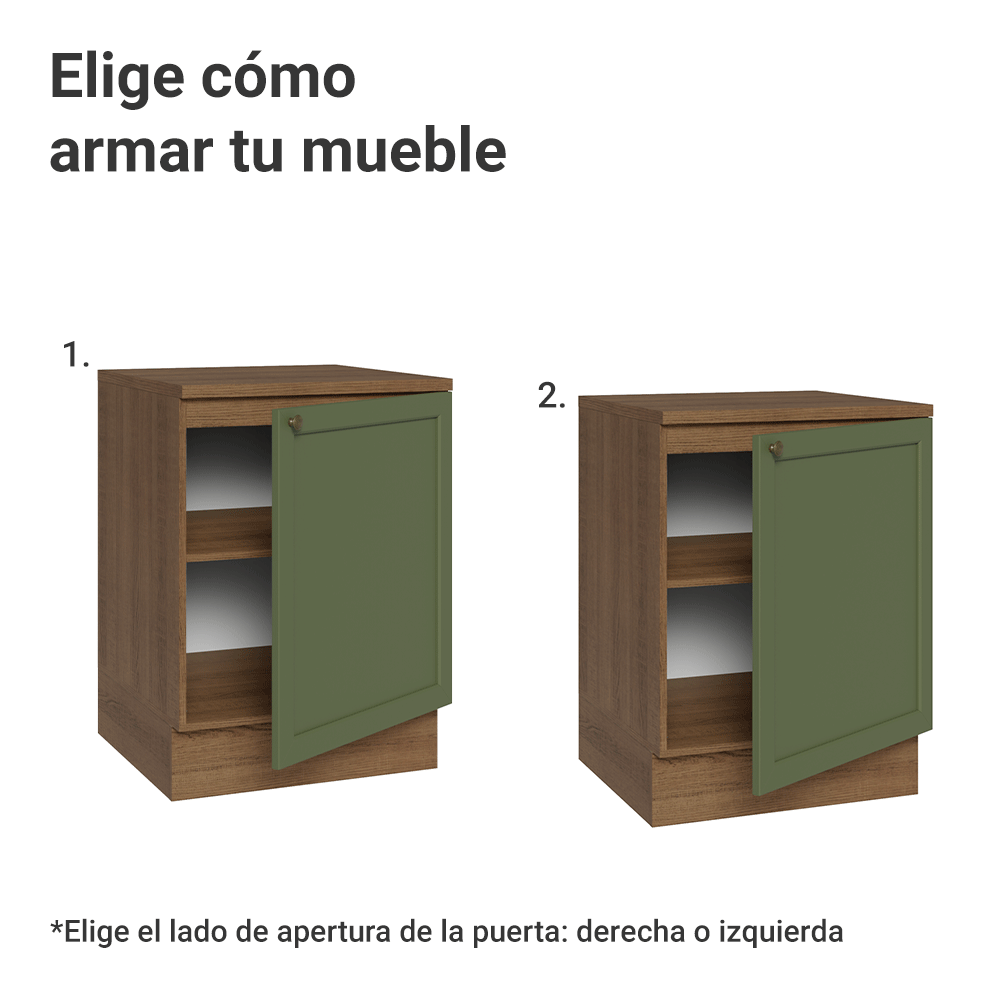 Bajo Mesada de Cocina 60 cm 1 Puerta Marrón/Verde Vik Madesa