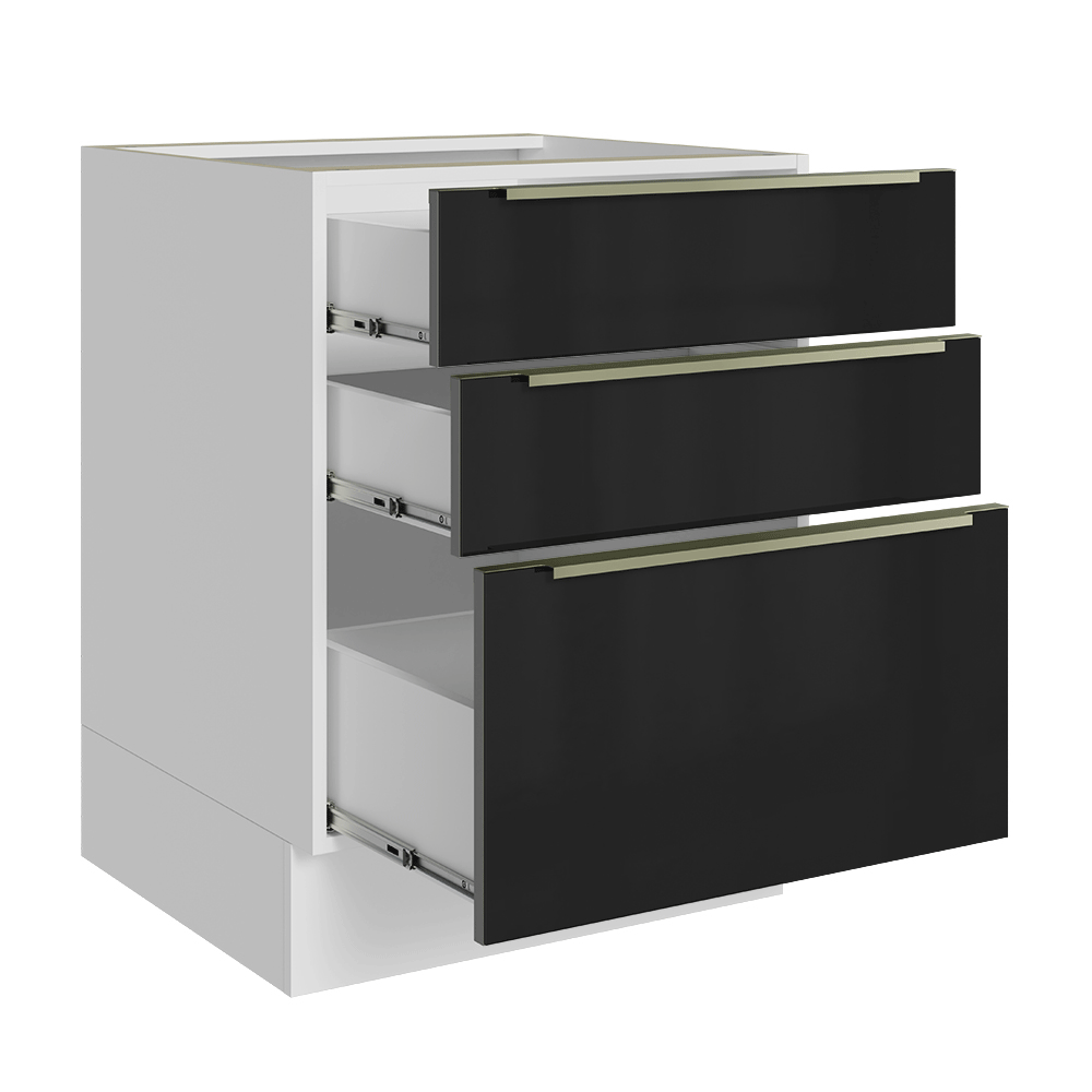 Bajo Mesada de Cocina 60 cm 3 Cajones (Sin Mesada) Blanco/Negro Lux Madesa