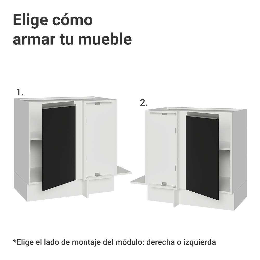Bajo Mesada Esquinero 94 cm 1 Puerta (Sin Mesada) Blanco/Negro Glamy Madesa