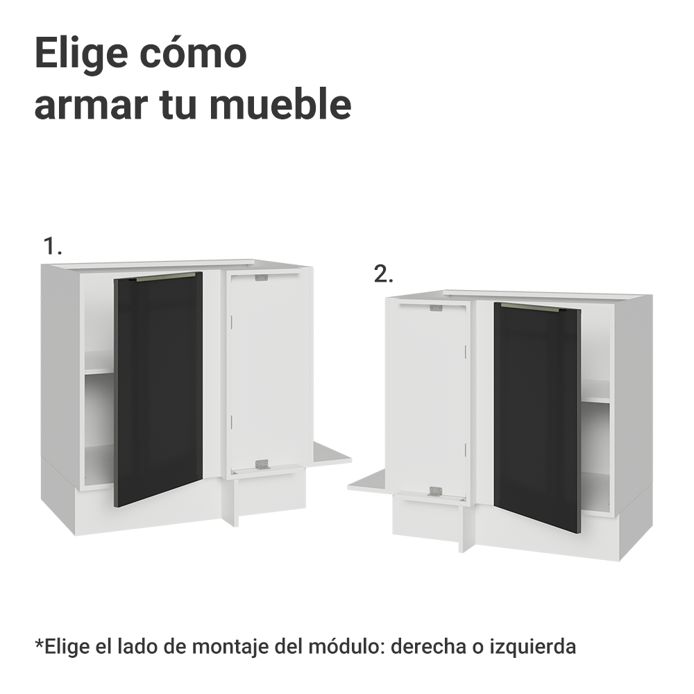 Bajo Mesada Esquinero 1 Puerta (Sin Mesada) Blanco/Negro Lux Madesa