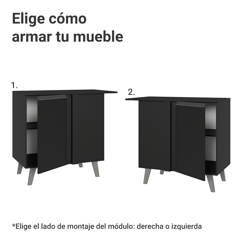 Bajo Mesada Esquinero 1 Puerta con Patas Negro Nice Madesa