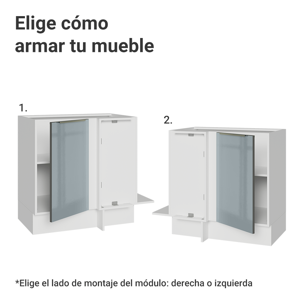 Bajo Mesada Esquinero 1 Puerta (Sin Mesada) Blanco/Gris Lux Madesa