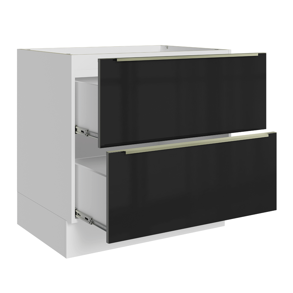 Bajo Mesada de Cocina 80 cm 2 Cajones (Sin Mesada) Blanco/Negro Lux Madesa