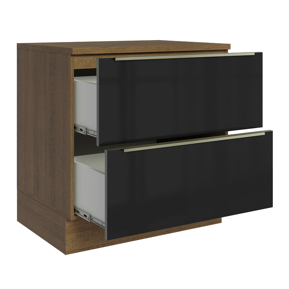 Bajo Mesada de Cocina 80 cm 2 Cajones (Con Mesada) Marrón/Negro Lux Madesa