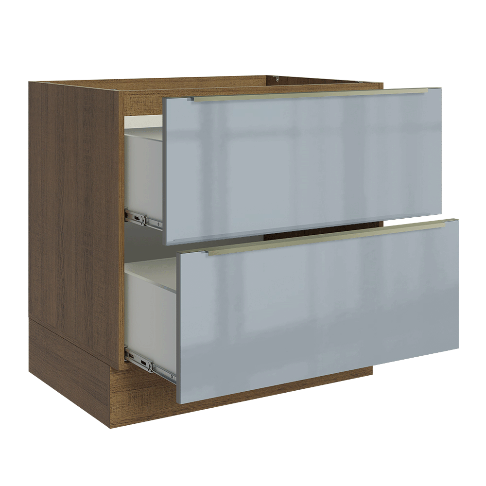 Bajo Mesada de Cocina 80 cm 2 Cajones (Sin Mesada) Marrón/Gris Lux Madesa