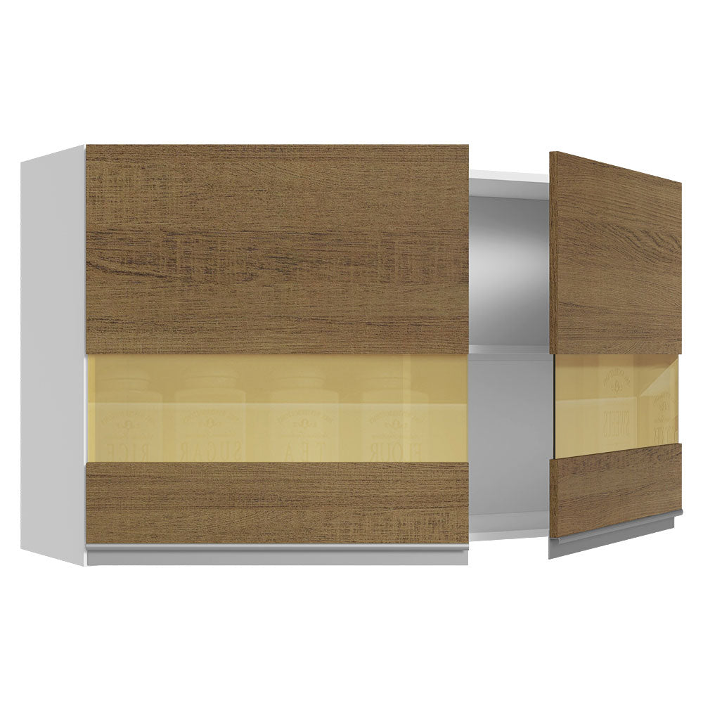 Alacena Cocina 100% MDF 120 cm 2 Puertas Vidrio Reflex Blanco/Marrón Acordes Madesa