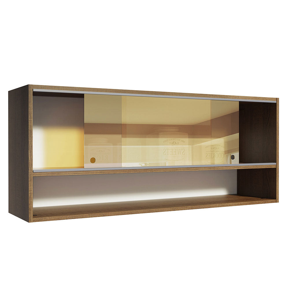 Alacena para Cocina 120 cm 2 Puertas Corredizas de Vidrio Reflejante 1 Nicho Marrón Madesa