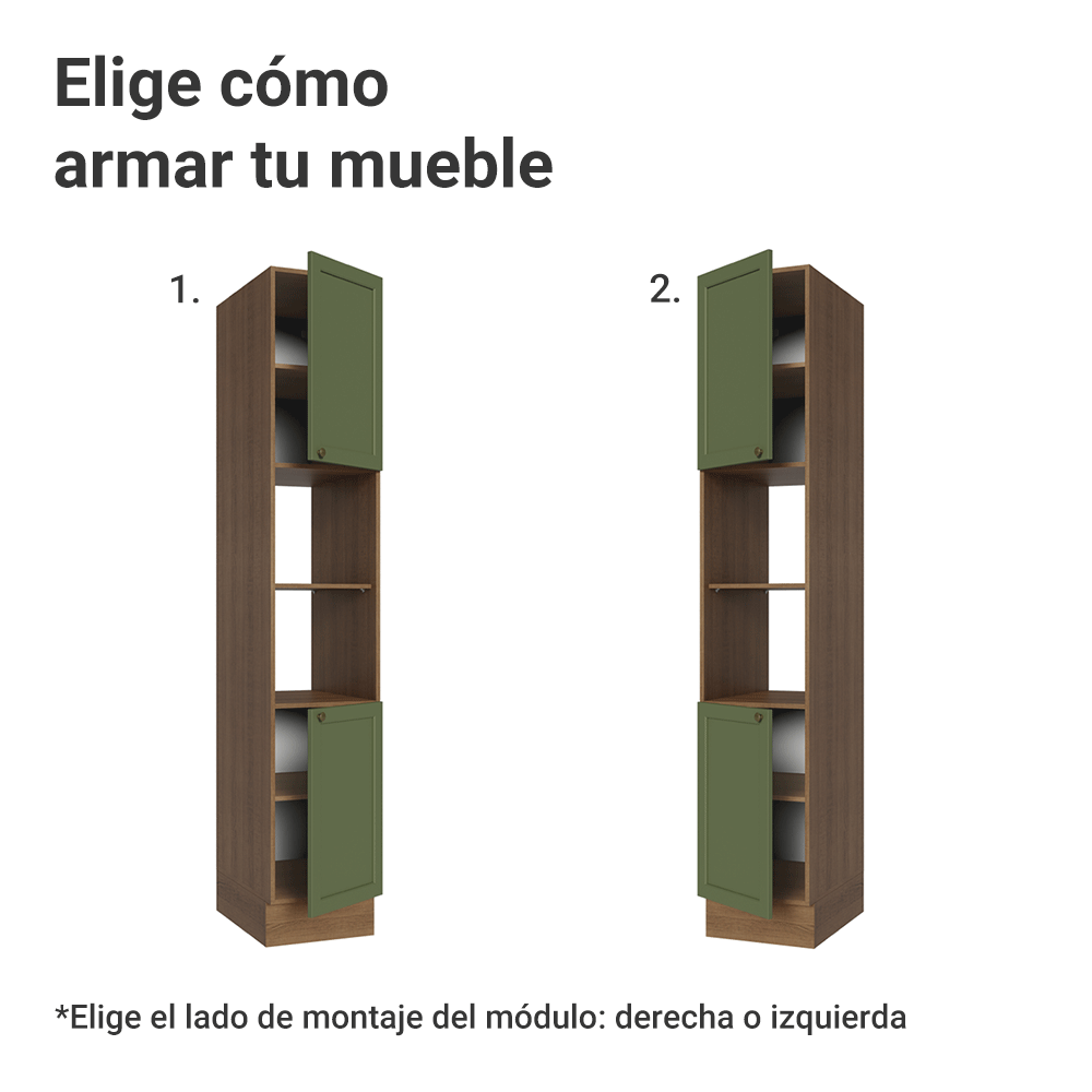 Despensero 40 cm 2 Puertas e 2 Nichos Marrón/Verde Vik Madesa