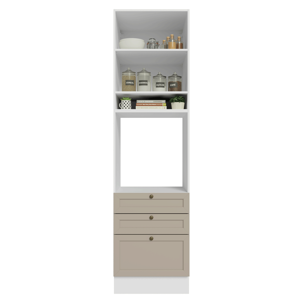 Mueble de cocina para Horno/Microondas 60 cm 1 Pueta 3 Cajones Blanco/Crema Vik Madesa