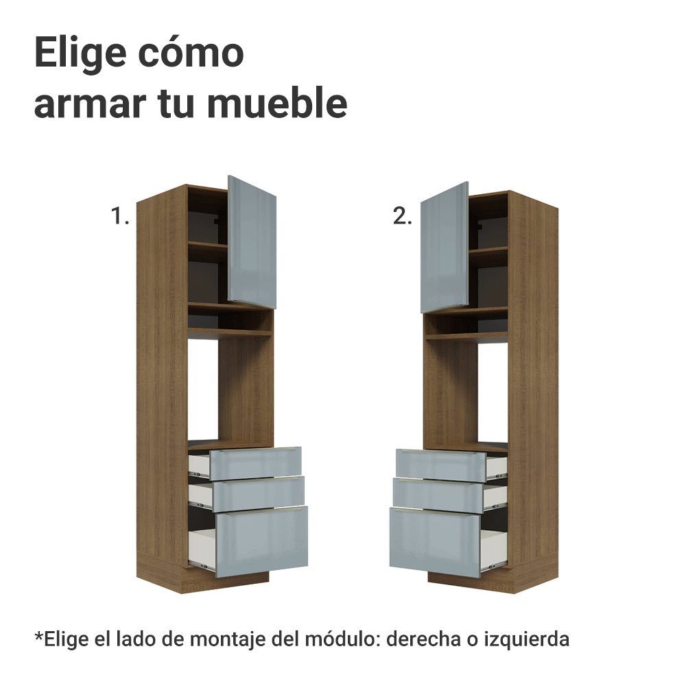 Mueble para Horno/Microondas 60 cm 1 Puerta y 3 Cajones Blanco/Gris Lux Madesa