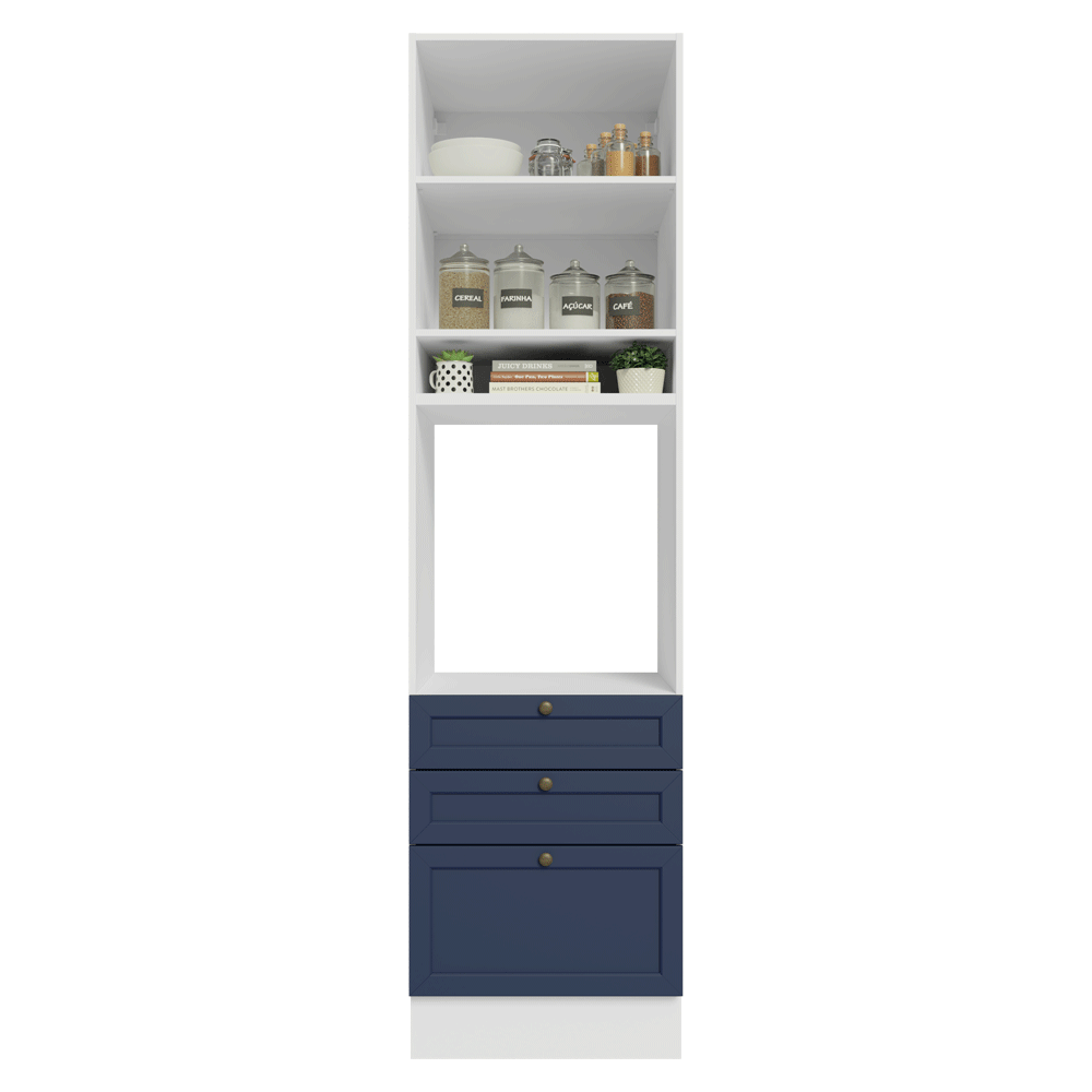 Mueble de cocina para Horno/ microondas 60 cm 1 Puerta 3 Cajones Blanco/Azul Vik Madesa