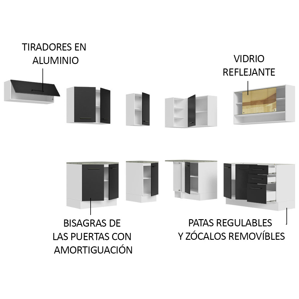 Combo Completo de Cocina Esquinera 486 cm Blanco/Negro 60 cm de Profundidad Agata Madesa 01