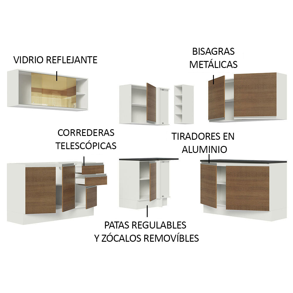 Combo Completo de Cocina Esquinera 100% MDF 389 cm Blanco/Marrón Acordes Madesa 02
