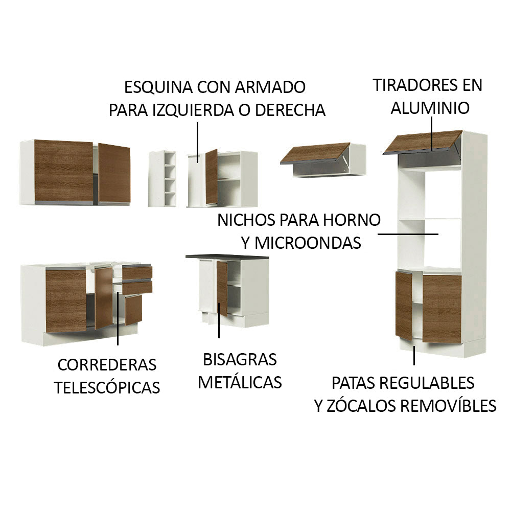 Combo Completo de Cocina Esquinera 100% MDF 419 cm Marrón/Blanco Acordes Madesa 01