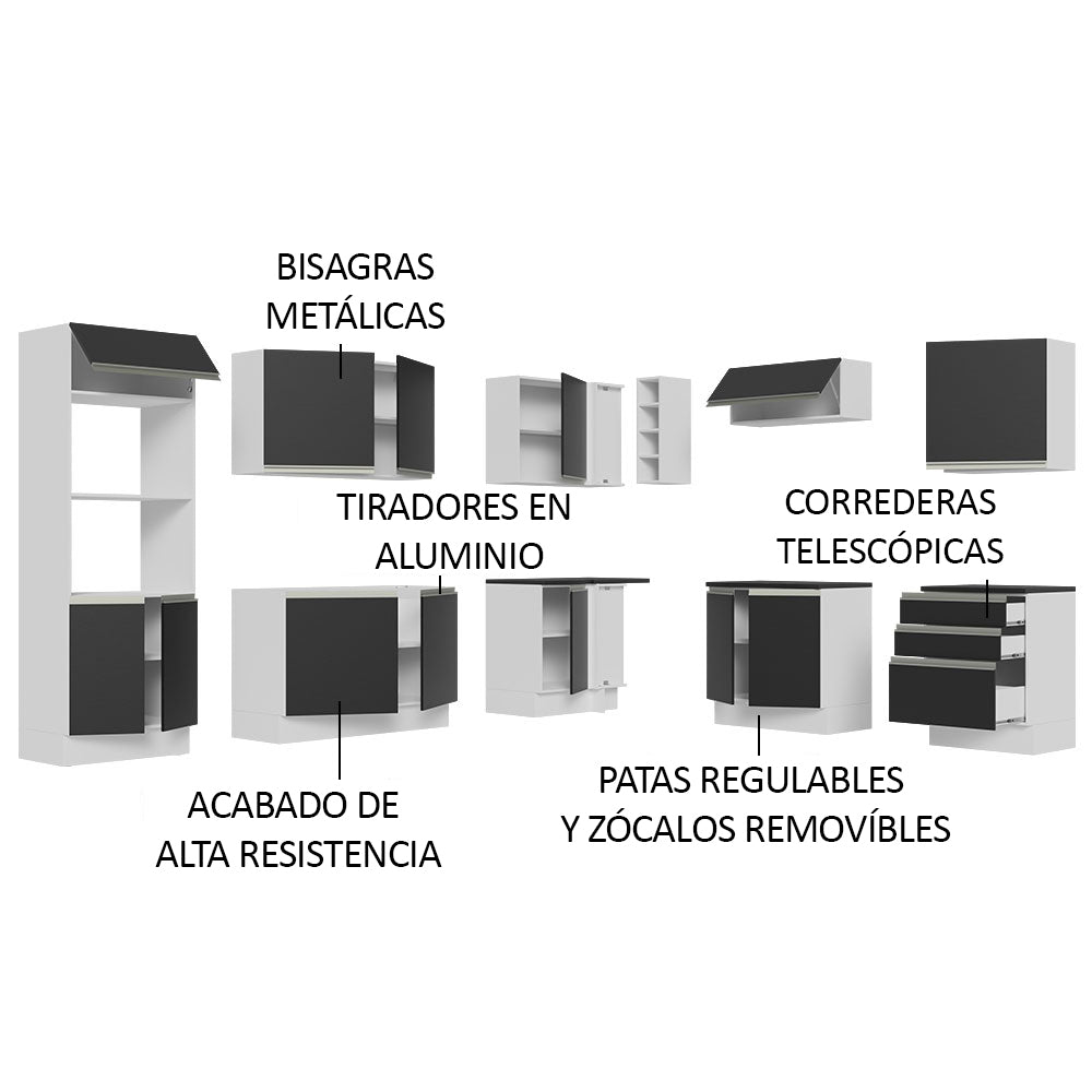 Combo Completo de Cocina Esquinera 100% MDF 479 cm Blanco/Negro Acordes Madesa 03