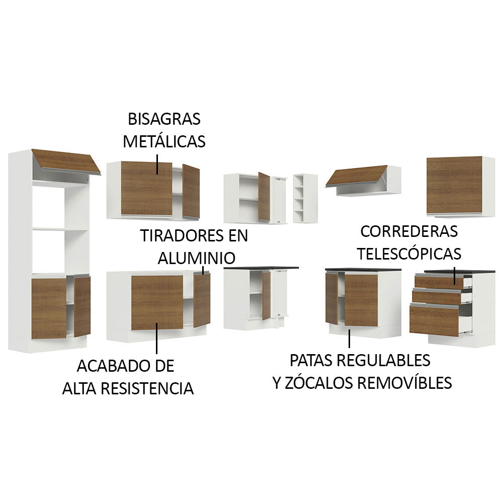 Combo Completo de Cocina Esquinera 100% MDF 479 cm Blanco/Marrón Acordes Madesa 03