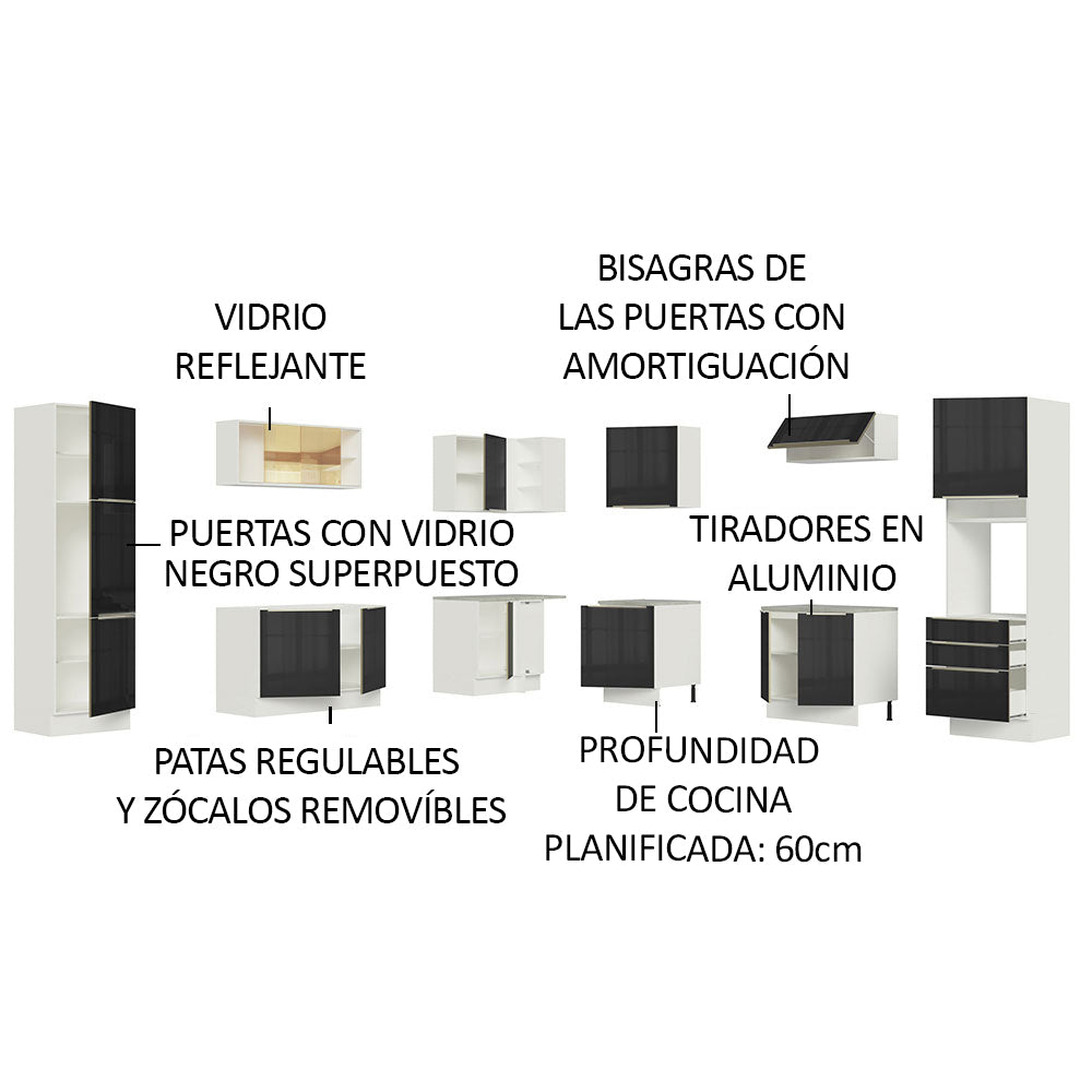 Combo completo de Cocina Esquinera 546 cm Blanco/Negro Lux Madesa 03