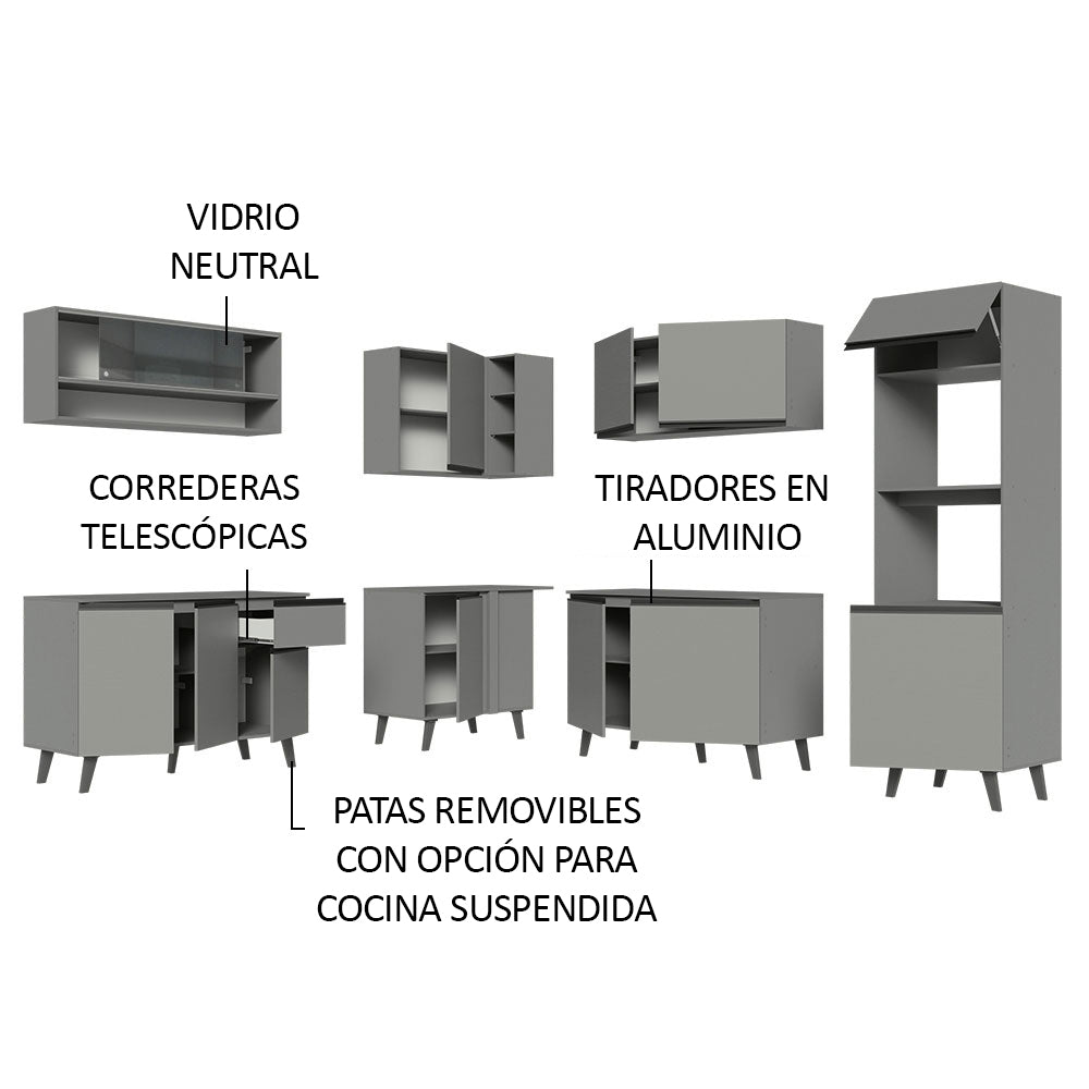 Combo Completo de Cocina Esquinera 445 cm Gris Nice Madesa 01