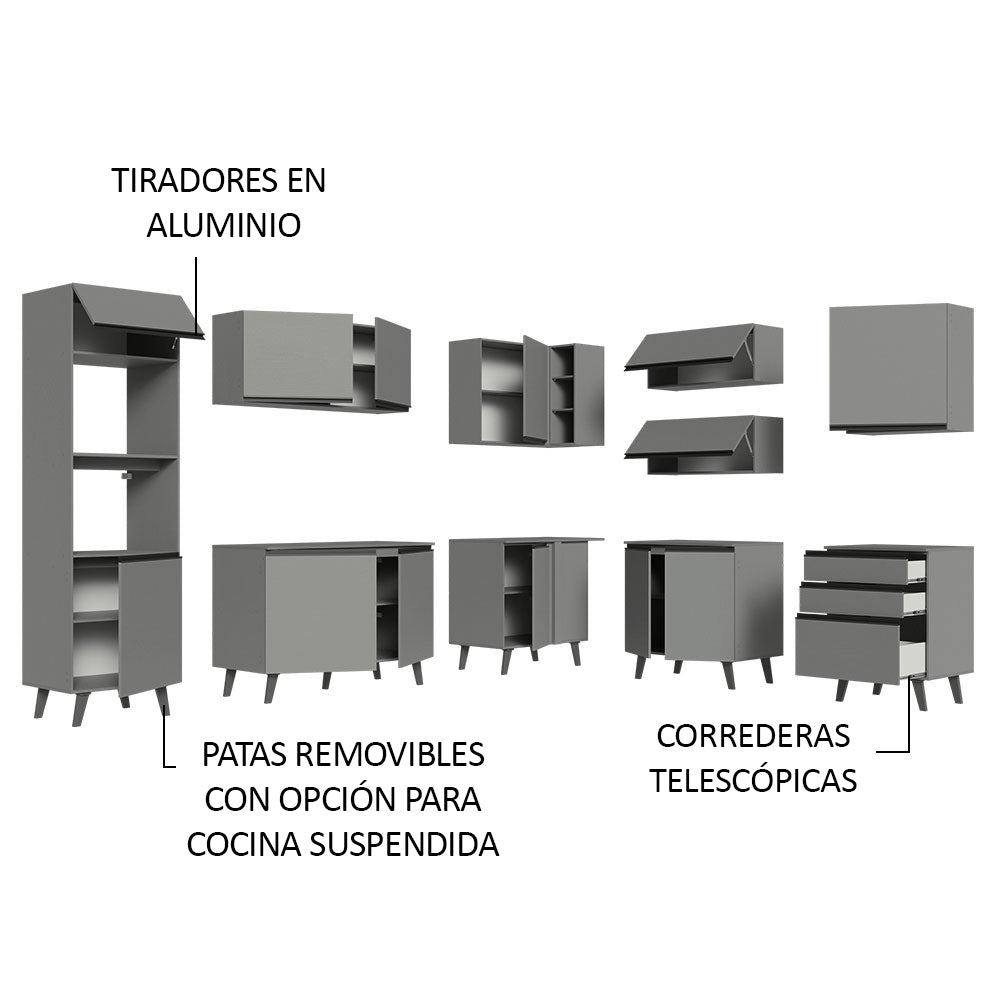 Combo Completo de Cocina Esquinera 465 cm Gris Nice Madesa 01