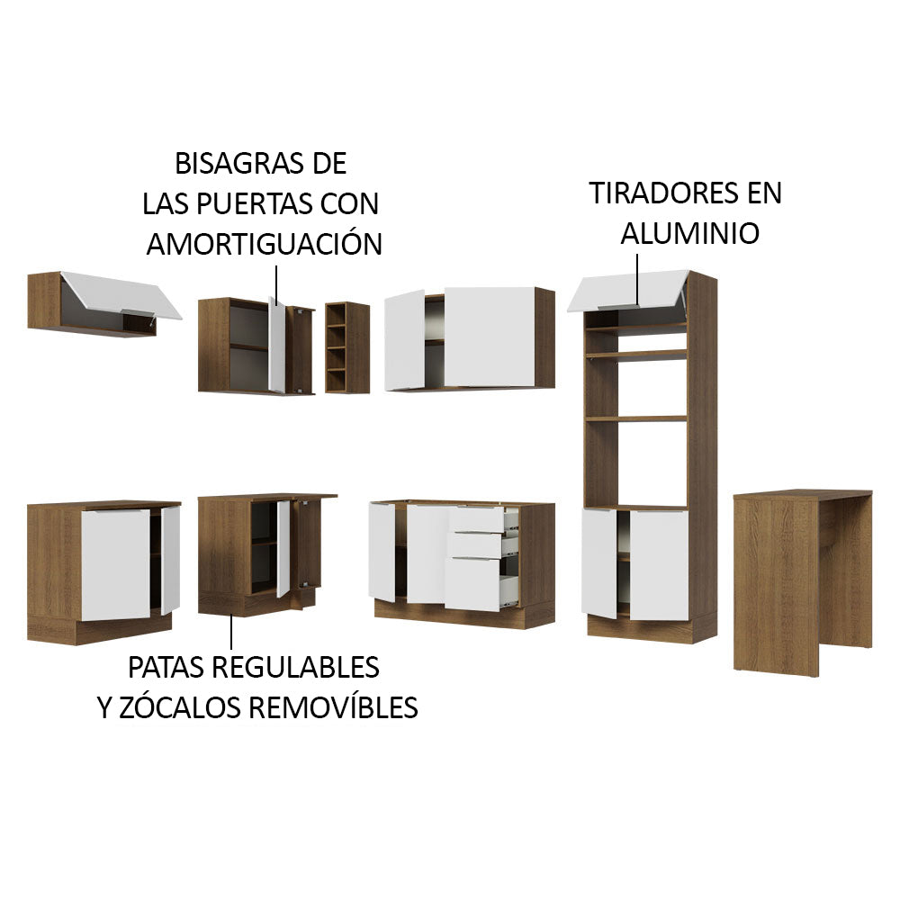 Combo Completo de Cocina Esquinera 489 cm Marrón/Blanco Stella Madesa