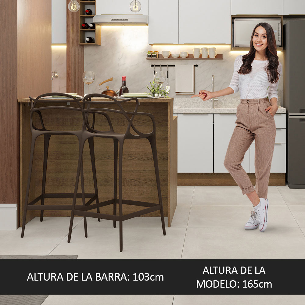 Isla de Cocina con Barra desayunador y Bajo Mesada 120 cm Marrón/Blanco Lux Madesa