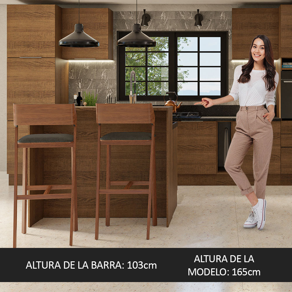 Isla de Cocina con Barra desayunador y Bajo Mesada 120 cm Marrón Stella Madesa