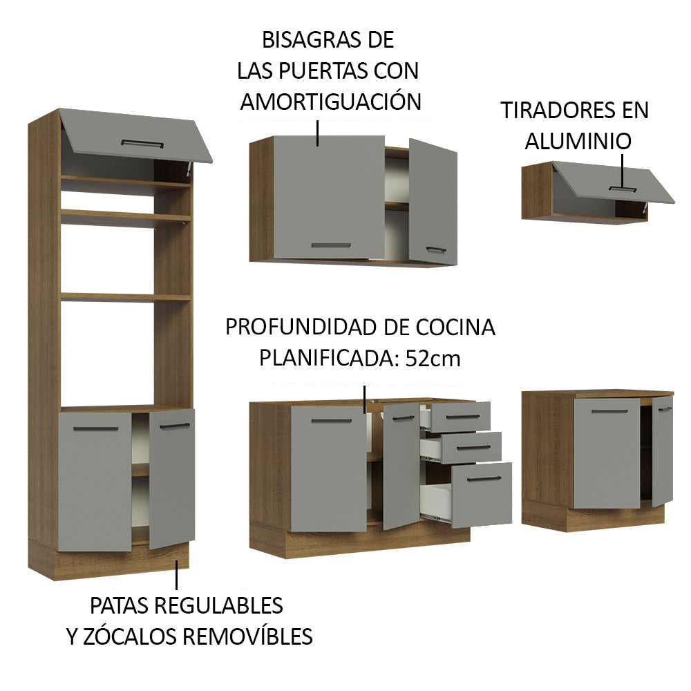 Combo Completo de Cocina 270 cm Marrón/Gris Agata Madesa 01
