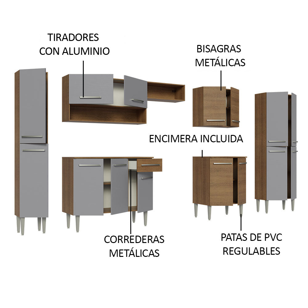 Combo Completo de Cocina 325 cm Marrón/Gris Emilly Madesa 02