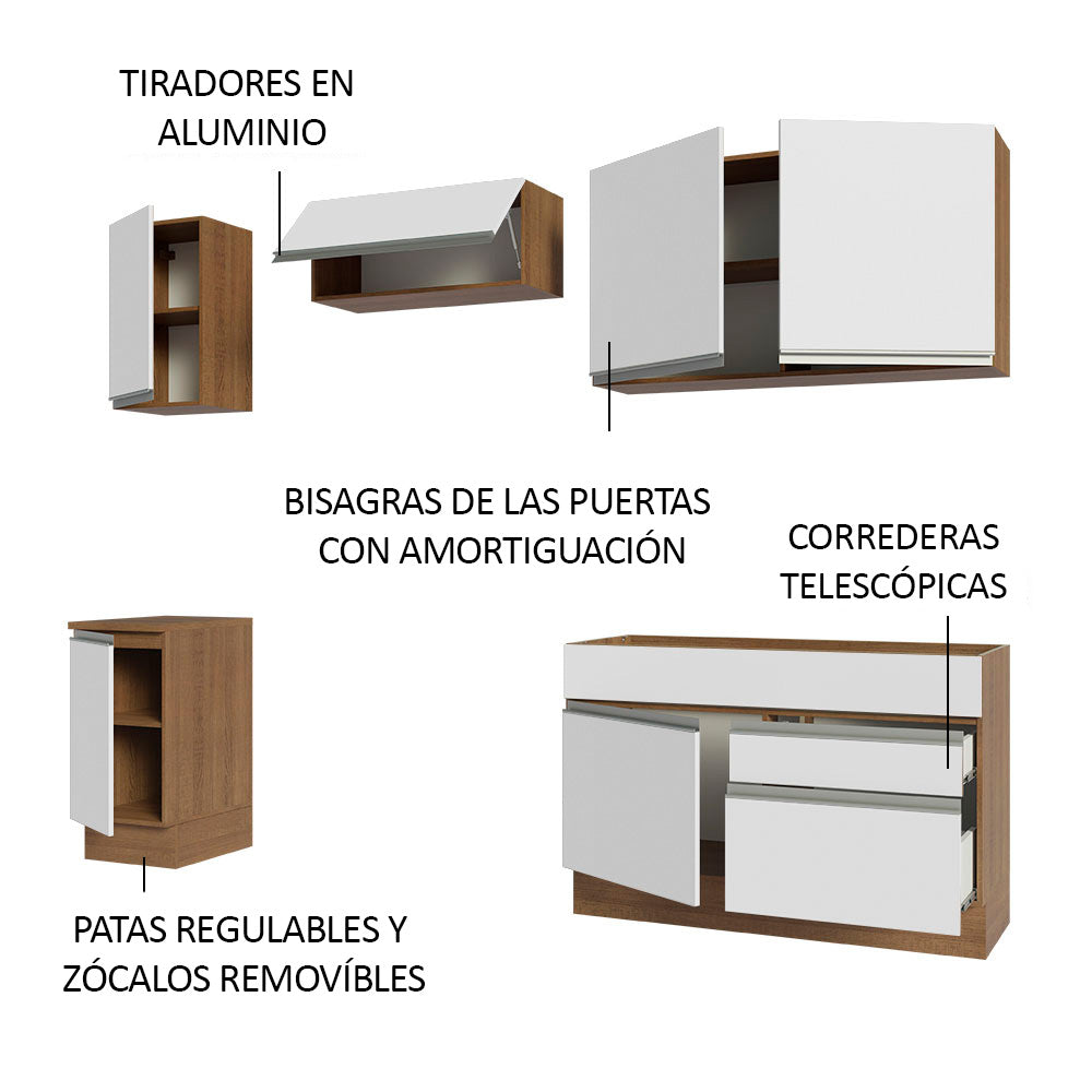 Combo Completo de Cocina 240 cm Marrón/Blanco Glamy Madesa 07