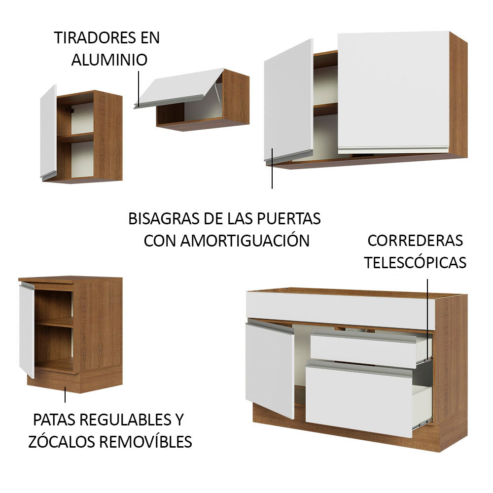 Combo Completo de Cocina 240 cm Marrón/Blanco Glamy Madesa 08