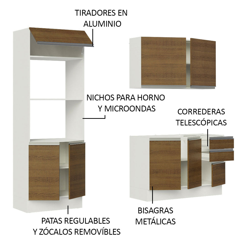 Cocina Compacta 100% MDF 190cm Blanco/Marrón Acordes Madesa 01