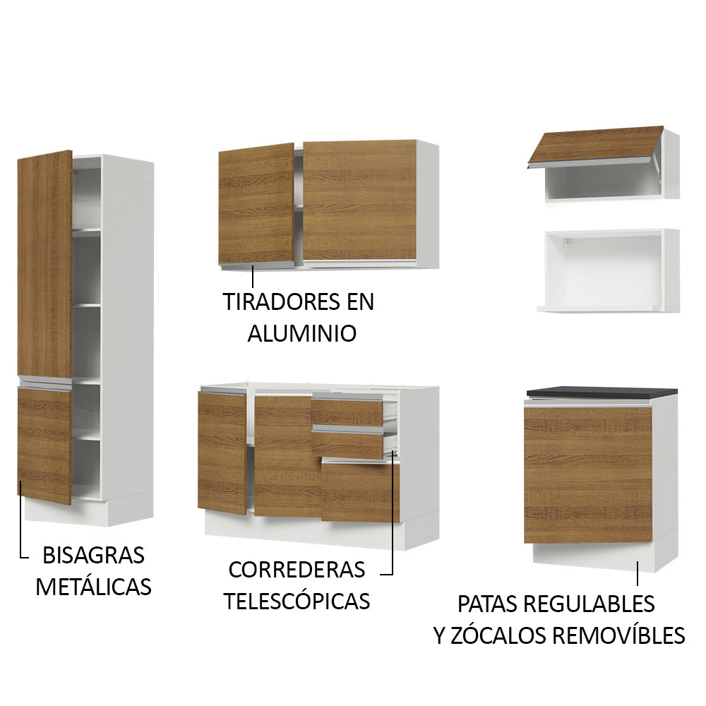 Combo Completo de Cocina 100% MDF 240 cm Blanco/Marrón Acordes Madesa 01