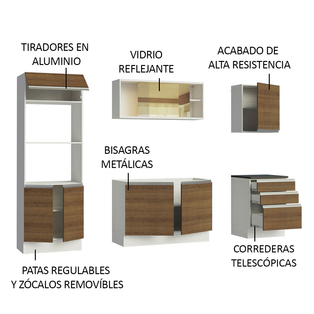 Combo Completo de Cocina 100% MDF 250 cm Blanco/Marrón Acordes Madesa 01