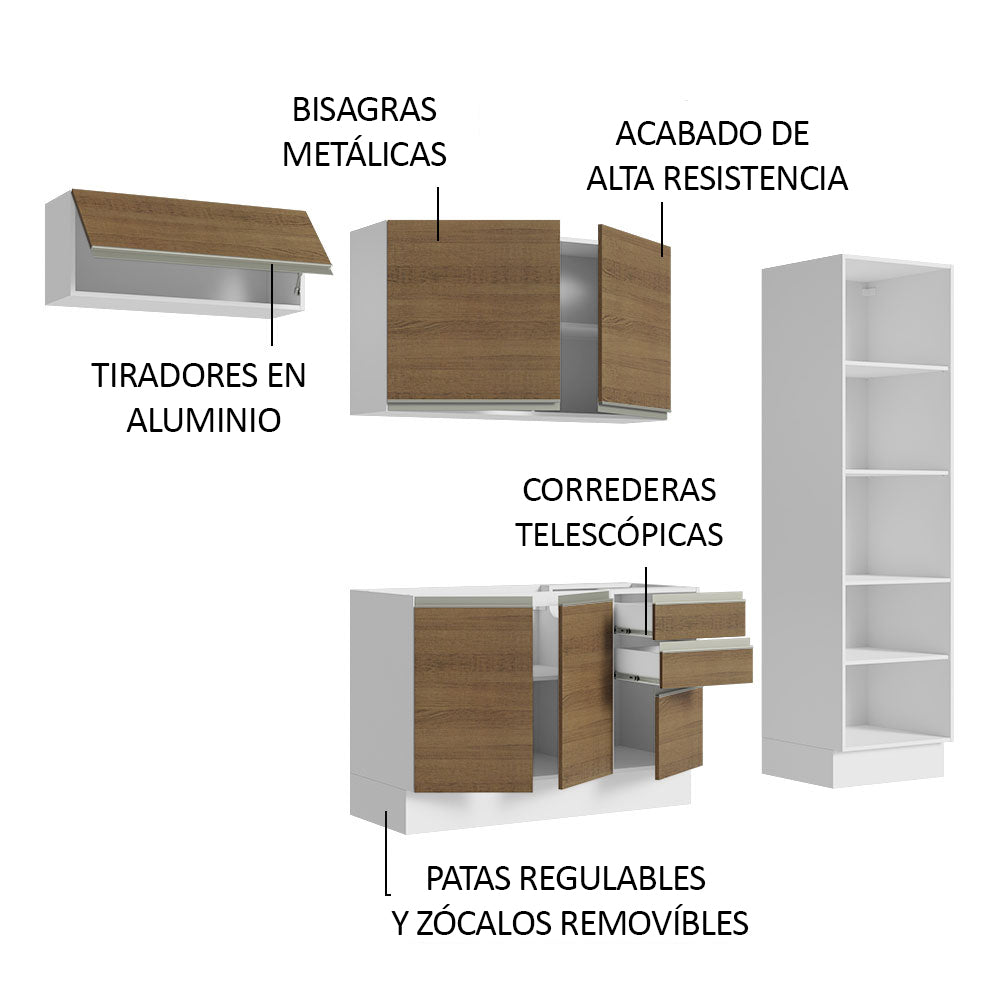 Combo Completo de Cocina 260 cm 100% MDF Blanco/Marrón Acordes Madesa 04