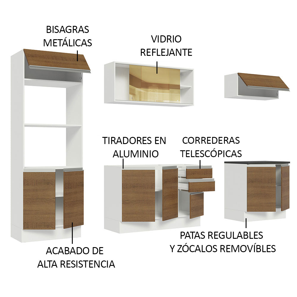 Combo Completo de Cocina 100% MDF 270 cm Blanco/Marrón Acordes Madesa 07